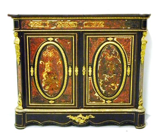 Appraisal: French Boulle style cabinet credenza shaped stone top over conforming