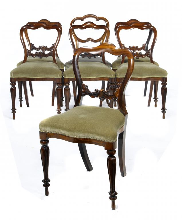 Appraisal: A SET OF SIX VICTORIAN ROSEWOOD DINING CHAIRS the moulded