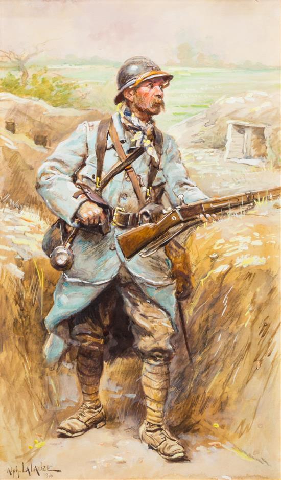 Appraisal: Sale Lot Alphonse LaLauze French - Le Soldat gouache on