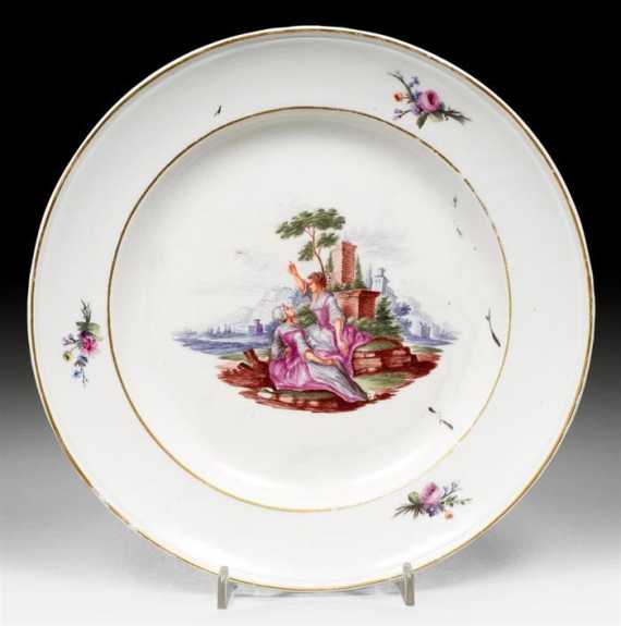 Appraisal: PLATE WITH MYTHOLOGY SCENE Strasbourg Hannong circa Ligature IH and