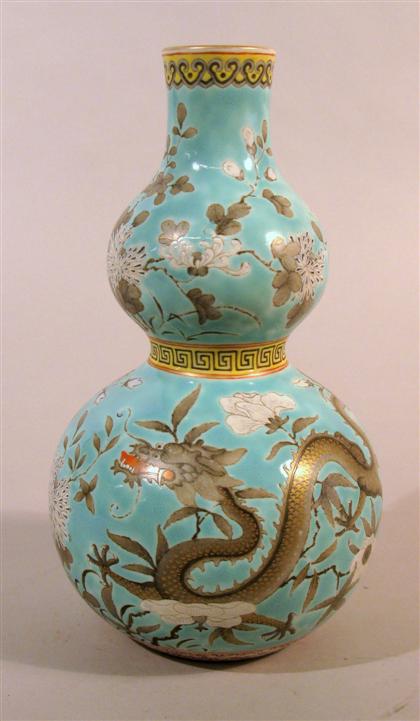 Appraisal: Chinese turquoise-ground double-gourd vase late Qing dynasty Decorated in a