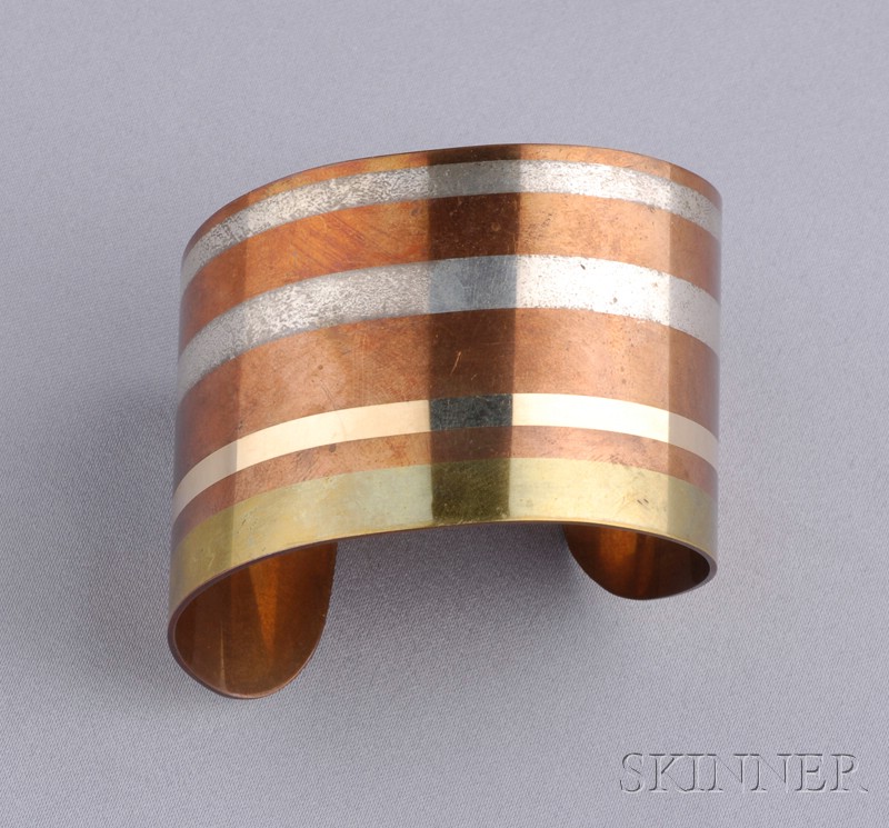 Appraisal: Mixed Metal Cuff Tiffany Co the copper cuff inlaid with