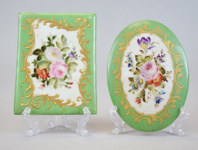 Appraisal: Hand Painted Porcelain Plaques Rectangular with French style double L