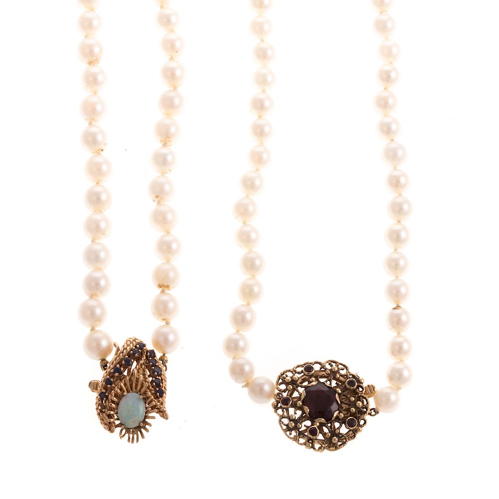 Appraisal: Two Ladies Cultured Pearl Necklaces with K K yellow gold