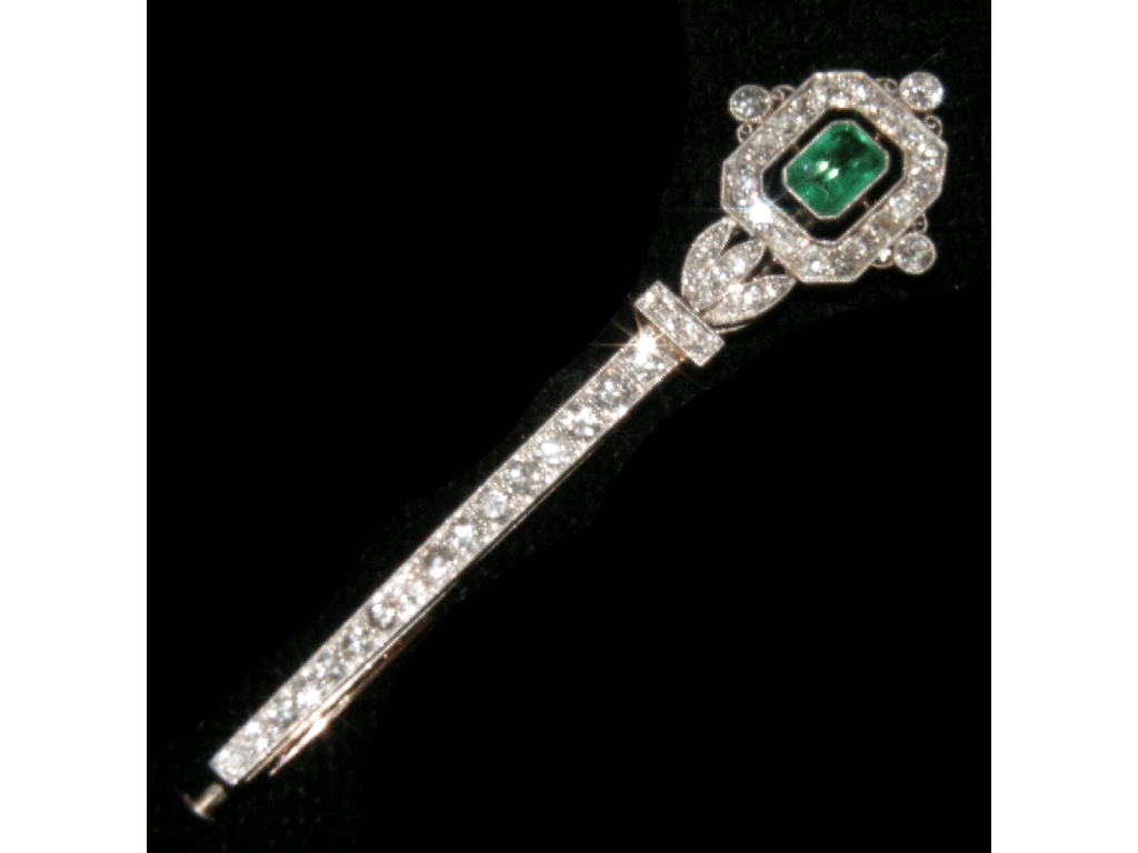 Appraisal: Fine early th century white gold emerald and diamond Jabot