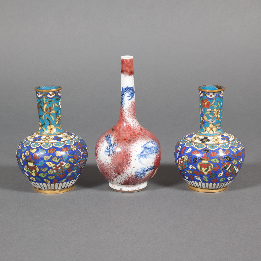 Appraisal: Pair of Chinese Cloisonne Enameled Bottle Vases Together with a