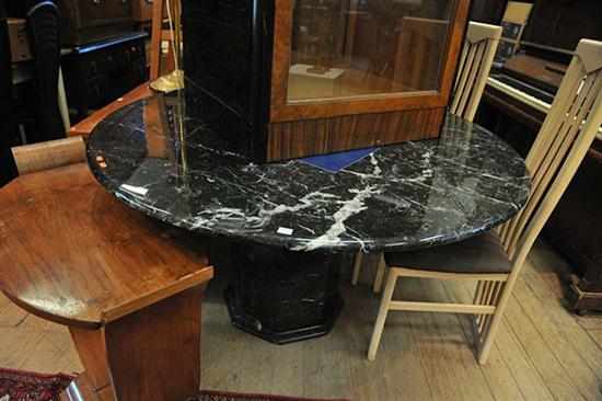 Appraisal: A 'S BLACK FAUX MARBLE DINING TABLE WITH FOUR CHAIRS