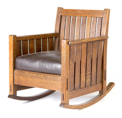 Appraisal: L J G STICKLEY Cube rocker with drop-arms curved back