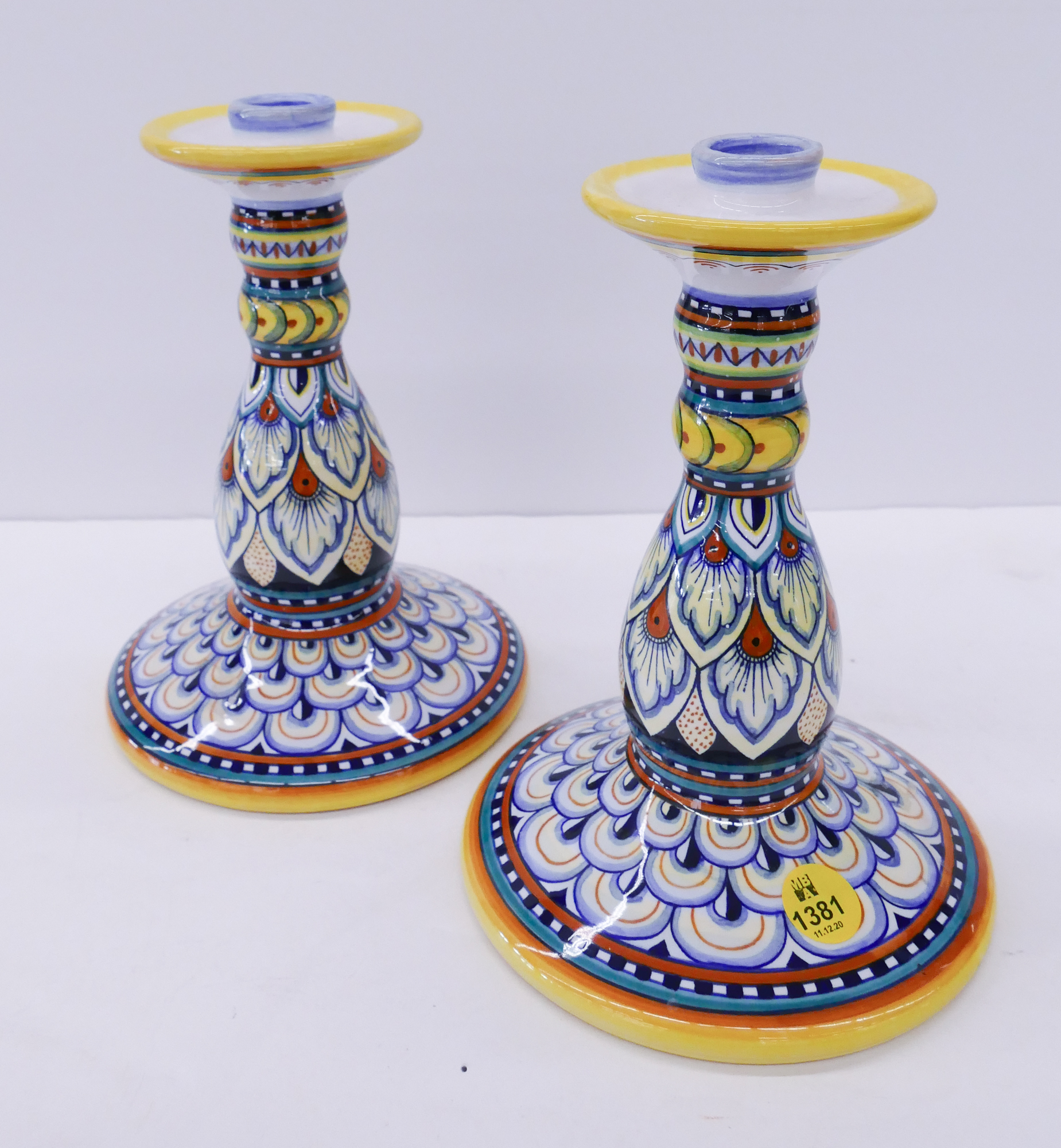 Appraisal: Pair Ceramiche D'Arte Italian Pottery Candlesticks- '' LC