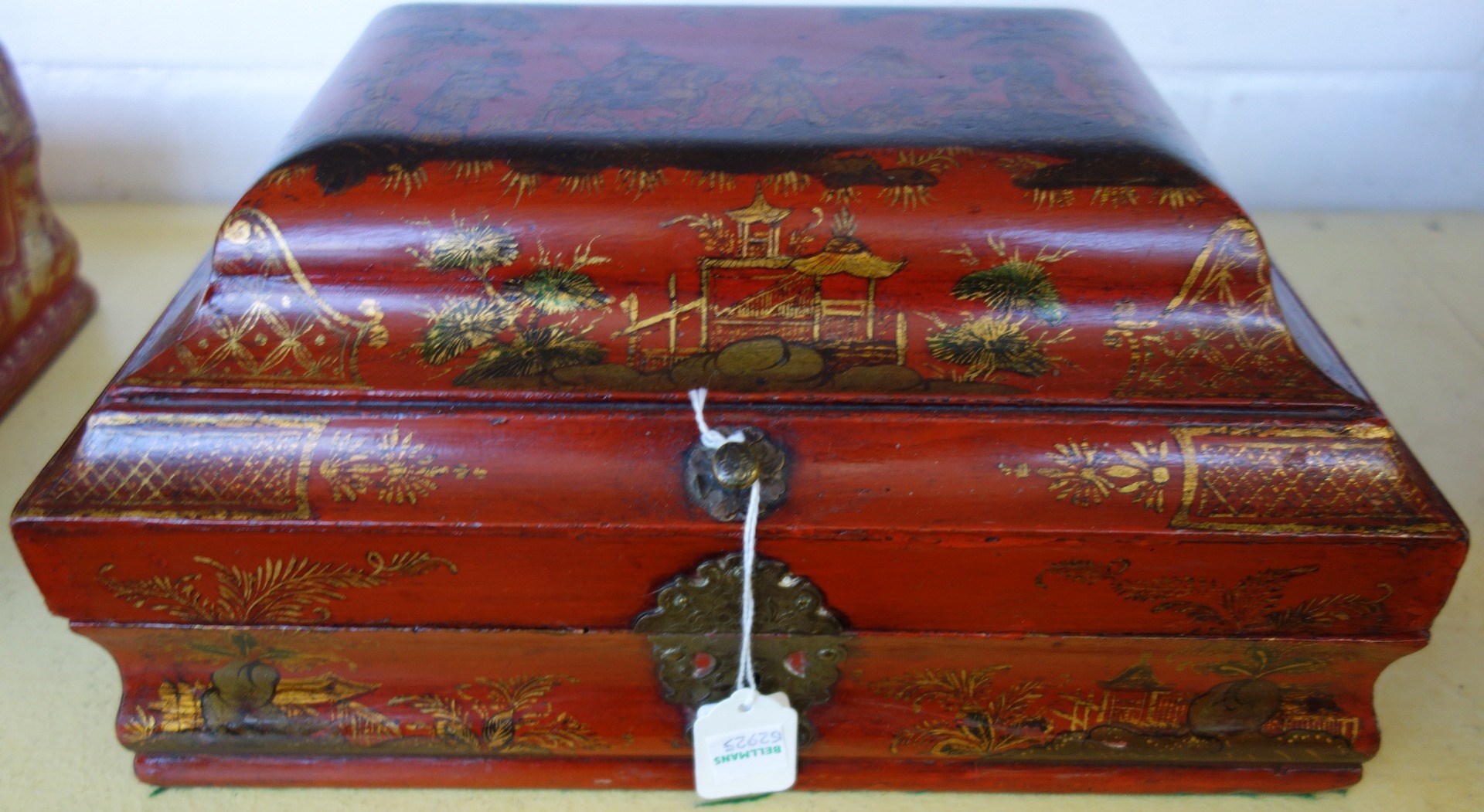 Appraisal: A French Japanned wig box early th century decorated with