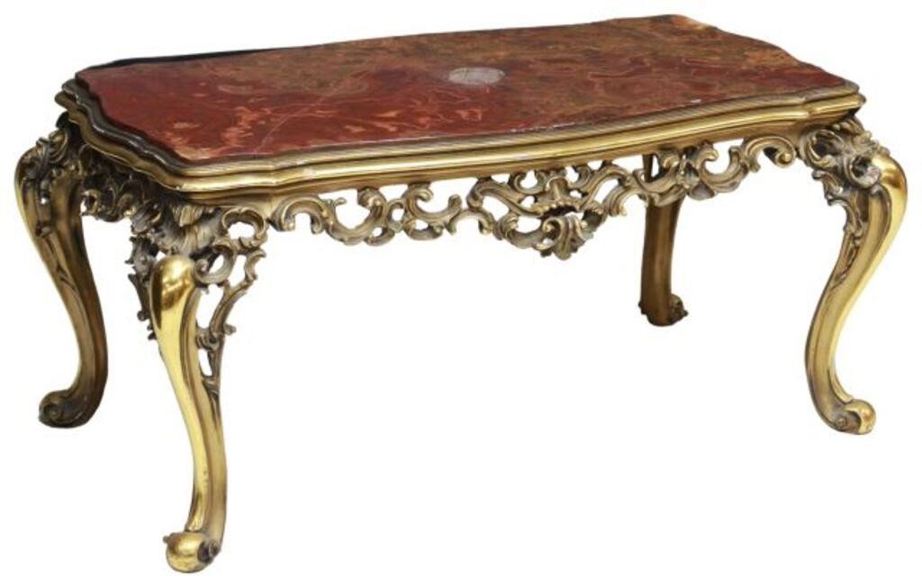 Appraisal: Louis XV style giltwood coffee table th c inset onyx