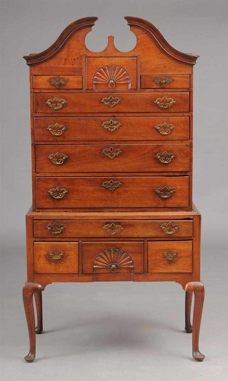 Appraisal: MASSACHUSETTS QUEEN ANNE WALNUT HIGH CHEST OF DRAWERS The swan's