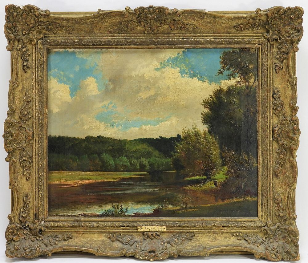 Appraisal: Aft George Barret Sr River Landscape Painting Ireland Circa -