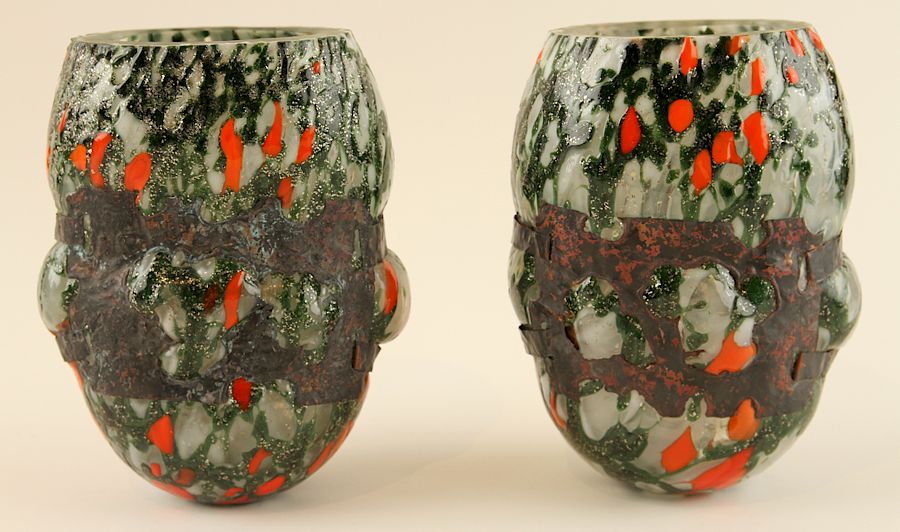 Appraisal: PAIR ART GLASS MIXED MEDIA VESSELS A pair of art