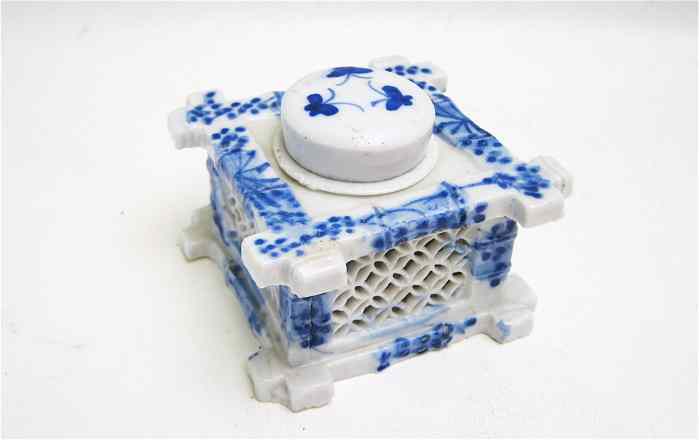 Appraisal: SCARCE CHINESE BLUE AND WHITE PORCELAIN COVERED INK WELL hand