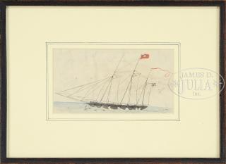 Appraisal: TWO SMALL NAUTICAL DRAWINGS Unsigned watercolor of a three-mast black