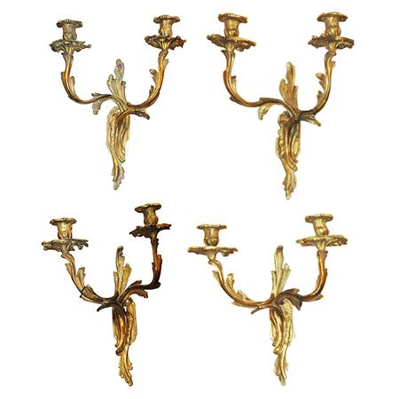 Appraisal: Set of Four Louis XV Style Gilt-Bronze Sconces Estimate nbsp