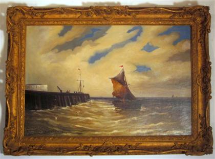 Appraisal: Oil on canvas Maritime sceneDepicting a sailboat in choppy waters