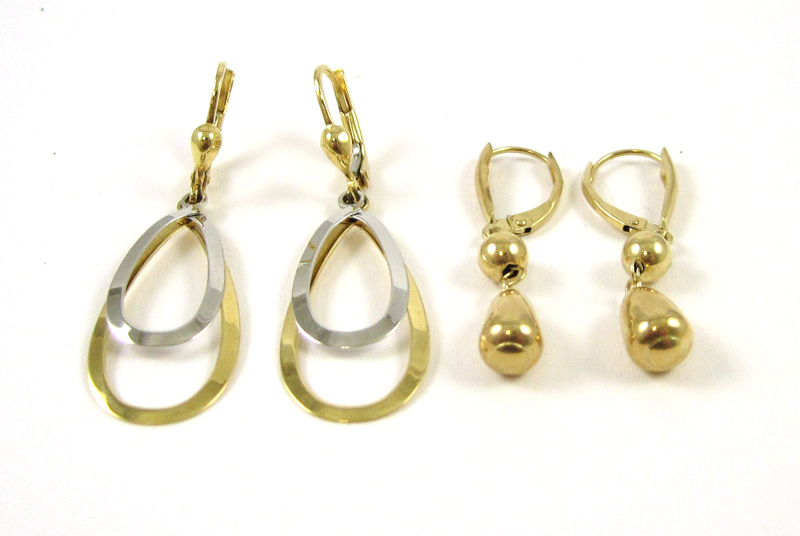 Appraisal: TWO PAIRS OF GOLD DANGLE EARRINGS including a pair of