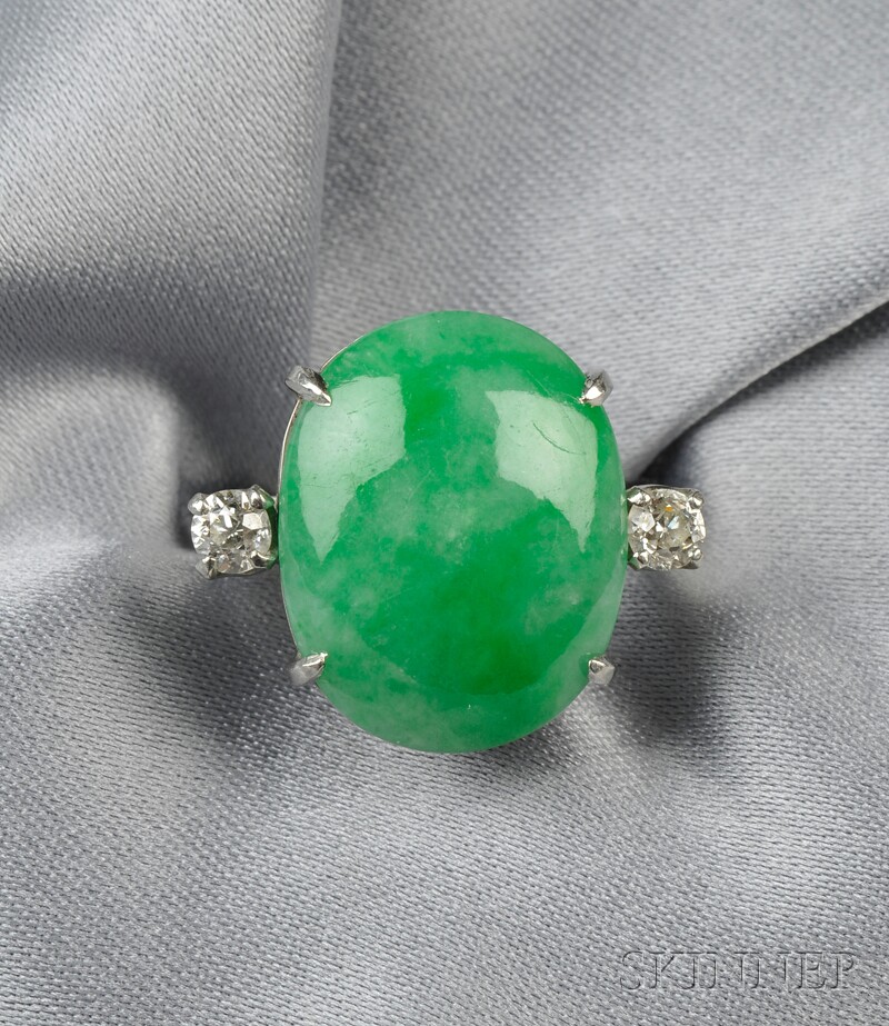 Appraisal: Platinum Jadeite and Diamond Ring set with an oval double