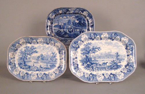 Appraisal: Three blue Staffordshire platters th c depicting Rochester Castle l