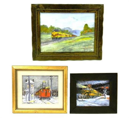 Appraisal: William Paxton Maine - three watercolors depicting trains Erie Mining