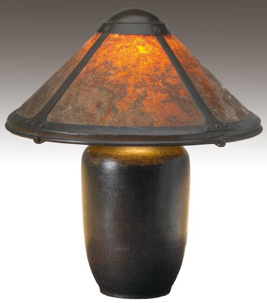 Appraisal: DIRK VAN ERP Hammered copper and mica table lamp its