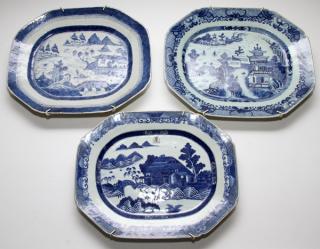 Appraisal: CANTON BLUE AND WHITE PORCELAIN PLATTERS PIECES CANTON BLUE AND