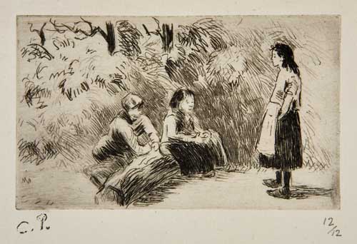 Appraisal: CAMILLE PISSARRO Enfants causant Etching x mm x inches full