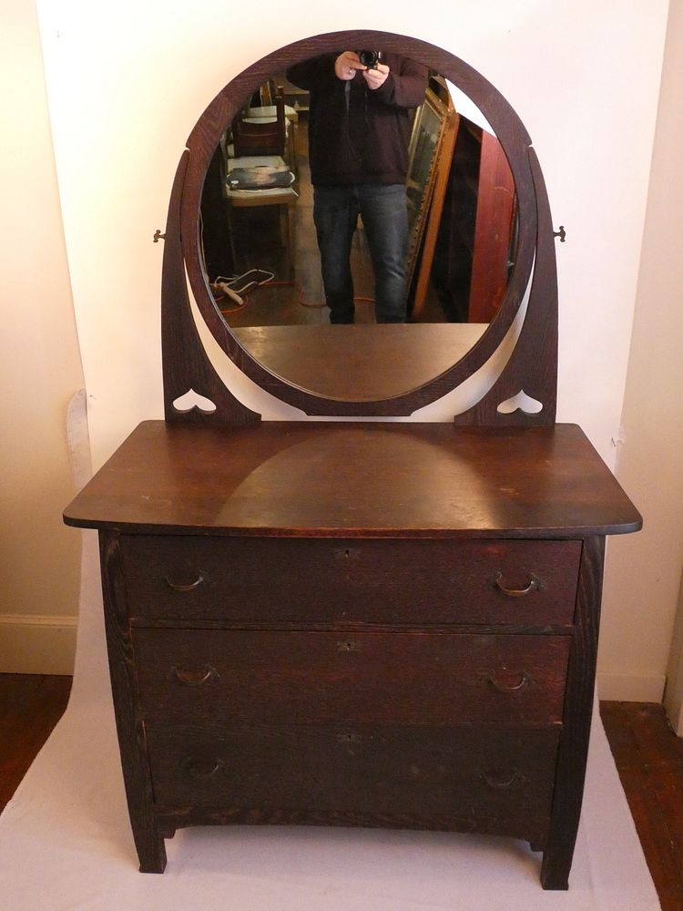 Appraisal: ARTS CRAFTS OAK CHEST WITH MIRROR Period Arts and Crafts