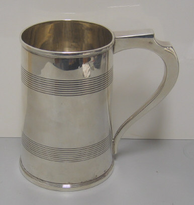 Appraisal: THOMAS LAW SHEFFIELD Silver handled mug with two horizontal ribbed