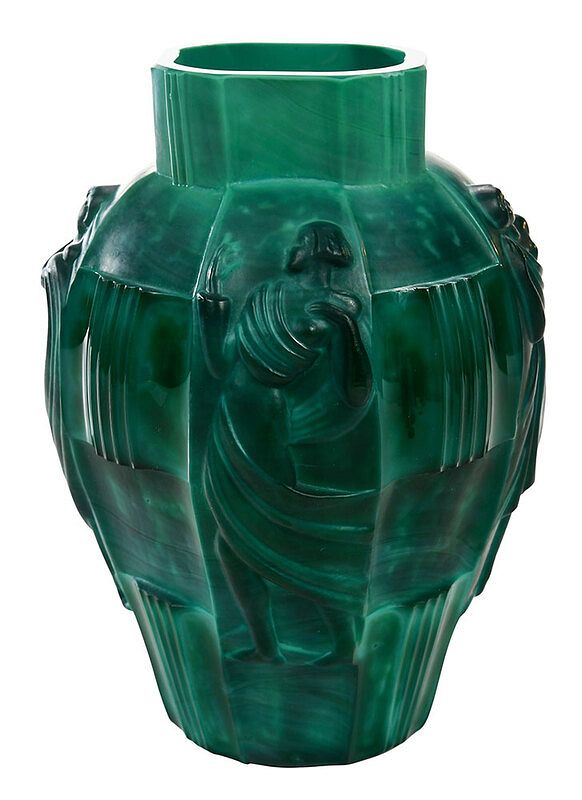 Appraisal: Curt Schlevogt Attributed Malachite Glass Vase Czechoslovakian th century Ingrid