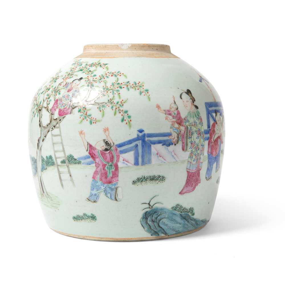 Appraisal: FAMILLE ROSE 'MOTHER AND BOYS AT PLAY' GINGER JAR QING