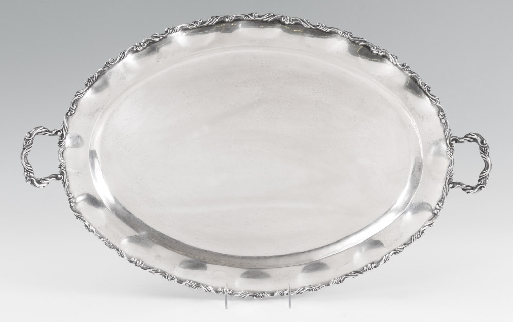 Appraisal: TAXCO MEXICAN STERLING PLATTER Double handle platter with embossed foliated