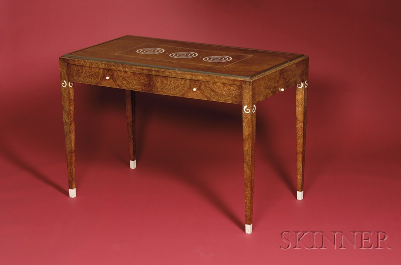 Appraisal: Fine Continental Art Deco Burl Walnut and Ivory-inlaid Writing Table