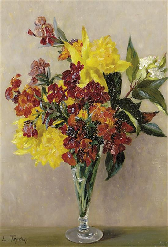 Appraisal: L Trevor British late th century FLOWERS IN A VASEoil