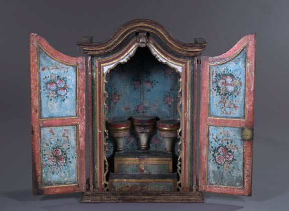 Appraisal: Rare and Fine Italian Parcel-Gilt and Polychromed Oratory Cabinet early