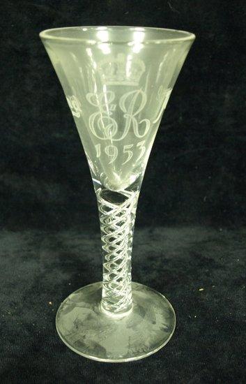 Appraisal: A glass with trumpet shaped bowl on an air twist