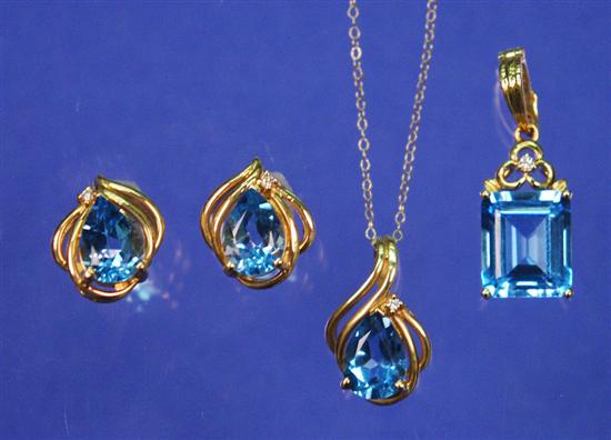 Appraisal: COLLECTION OF YELLOW GOLD DIAMOND AND BLUE TOPAZ JEWELRY and