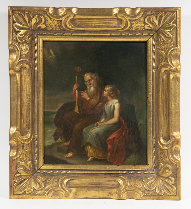 Appraisal: VICTORIAN ALLEGORICAL PAINTING Ancient Bearded Man Playing Harp for a