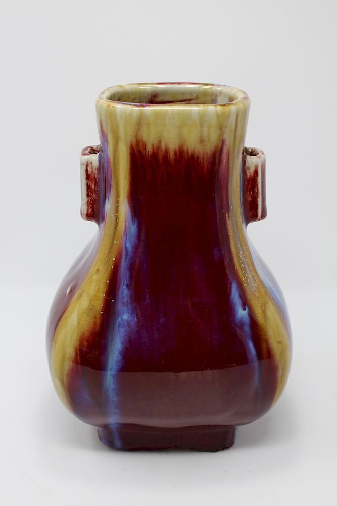 Appraisal: Chinese Flambe Glazed Multi-Colored Vase Signed Chinese Flambe Glazed Multi-Colored