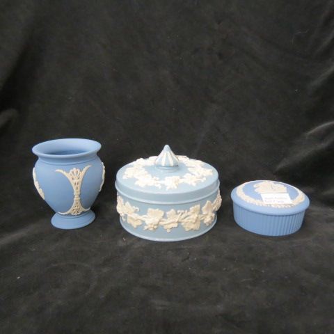 Appraisal: pcs Wedgwood blue jasperare box bud vase and a Queensware