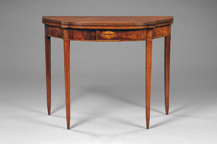 Appraisal: MASSACHUSETTS HEPPLEWHITE INLAID MAHOGANY CARD TABLE The rectangular hinged top