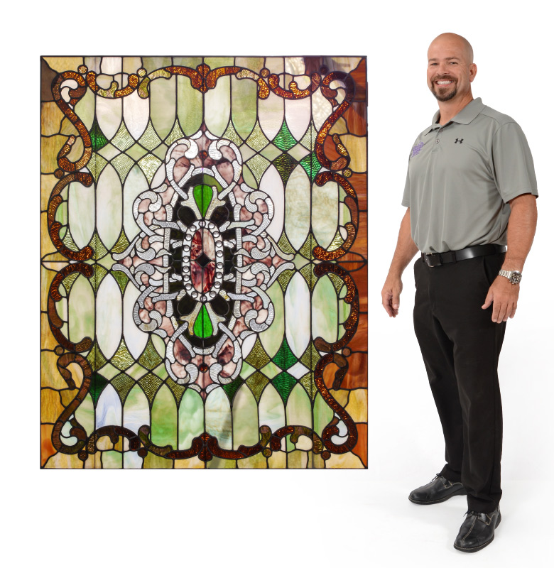 Appraisal: LARGE LEADED STAINED GLASS WINDOW Panel with multi-colored slag and