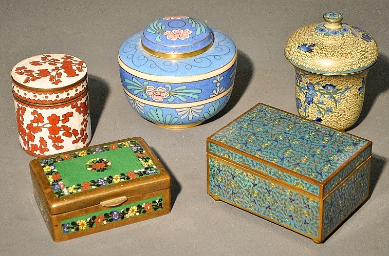 Appraisal: - Five pieces of late th c cloisonn - largest