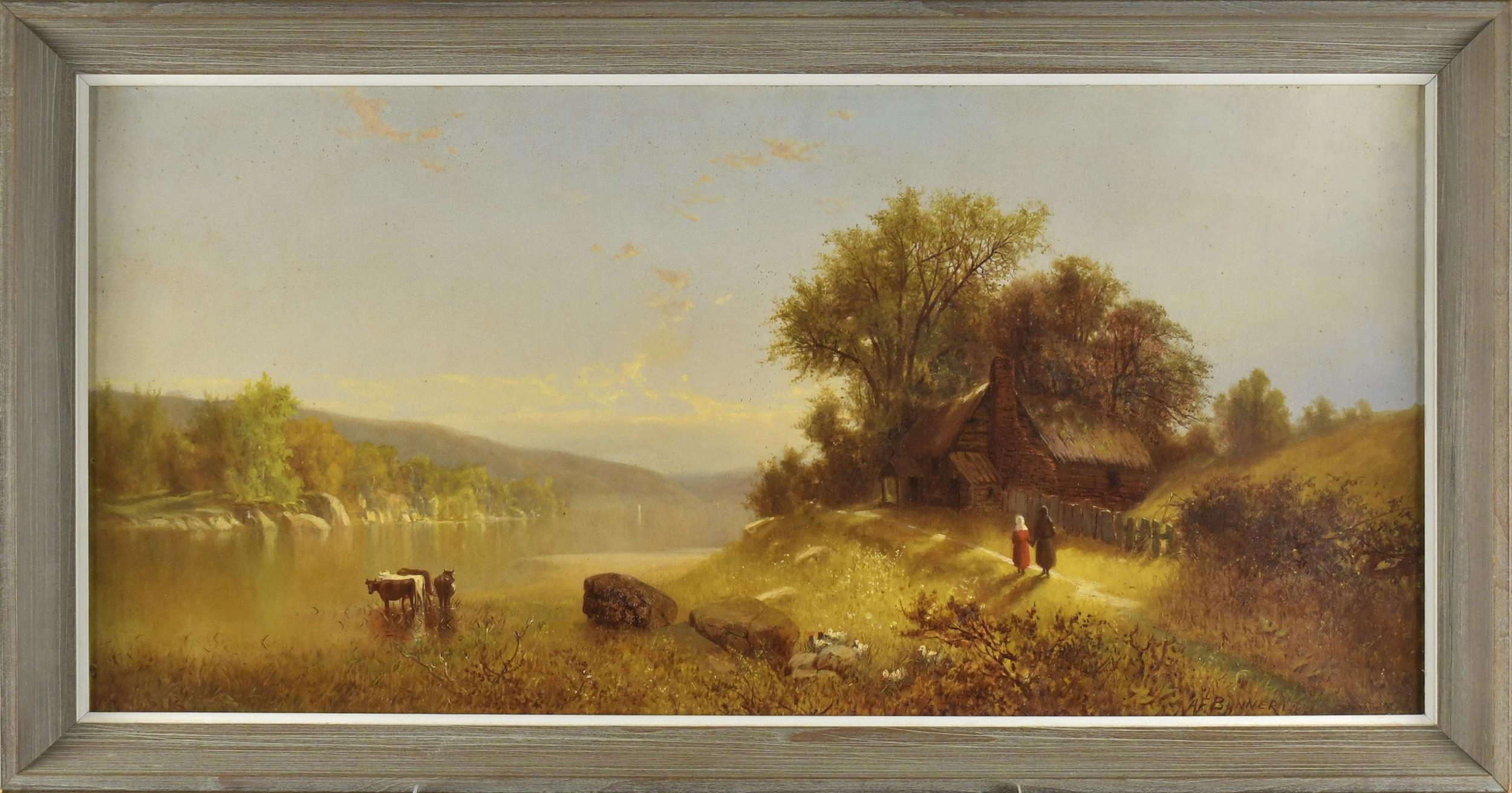 Appraisal: ANDREW FISHER BUNNER O C RIVER SCENE Oil on canvas