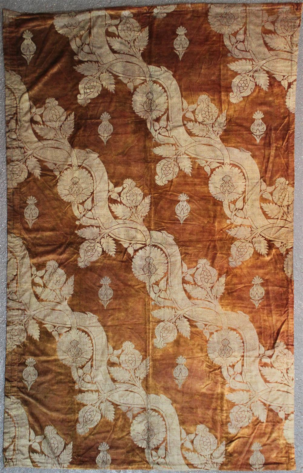 Appraisal: ANTIQUE FORTUNY SILK VELVET PANEL amber ground with stenciled silver