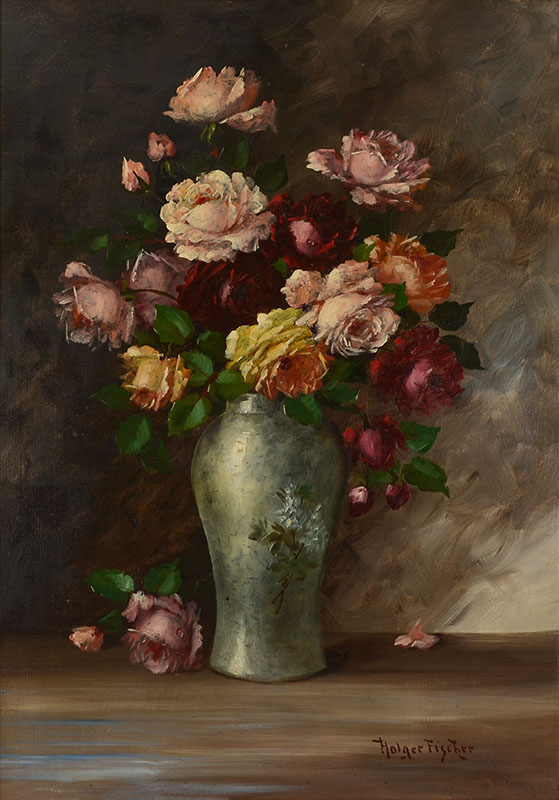 Appraisal: FISCHER Holger Danish - Still Life of Roses Oil Canvas