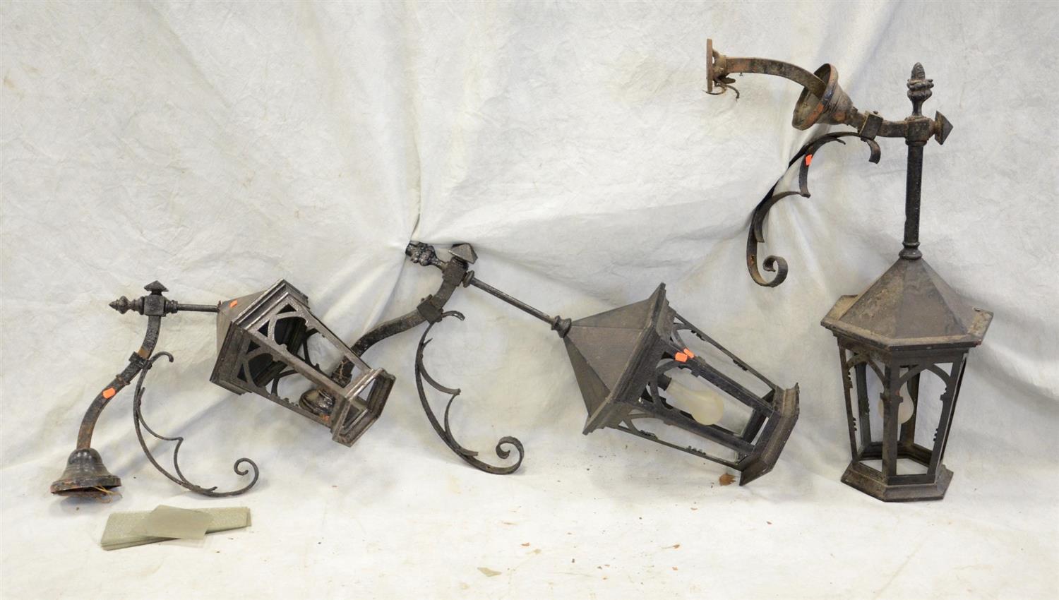 Appraisal: Wrought Iron Outdoor Lanterns losses and deterioration to shafts and