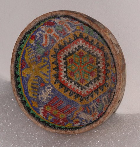 Appraisal: Beaded gourd beads on gourd th Century Folk School x